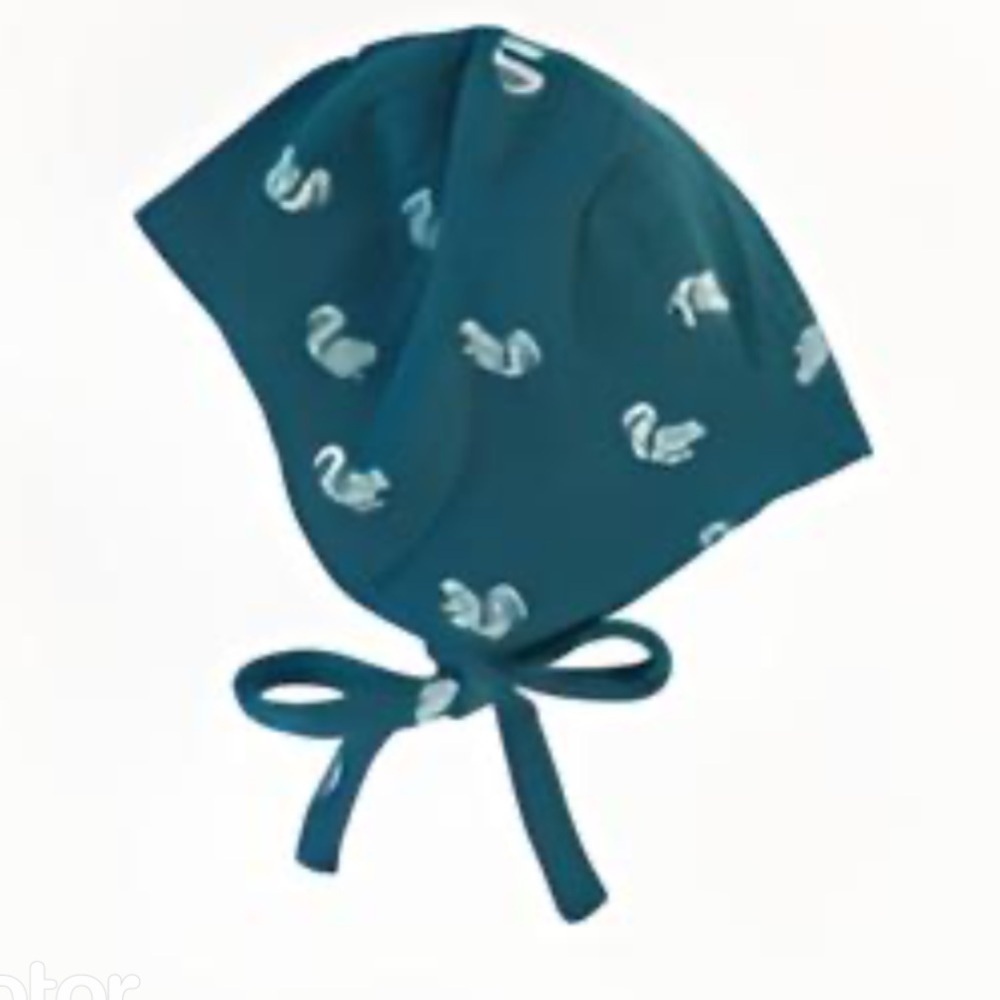 Kate Quinn flight hat, blue tiny squirrel, organic cotton pointelle, 12-18m, NWT